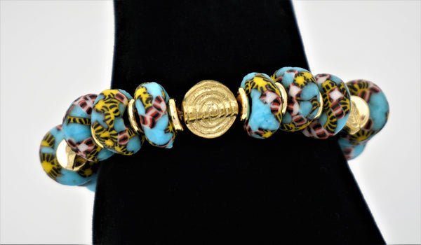 Blue and Pink Glass Bead Bracelet