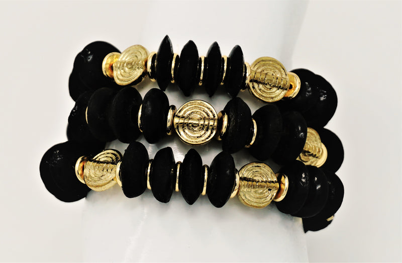 Black Krobo and Gold Bead Bracelet