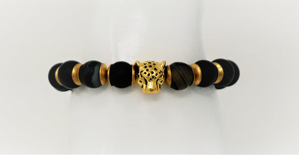 Gold and Black Panther Bead Bracelet