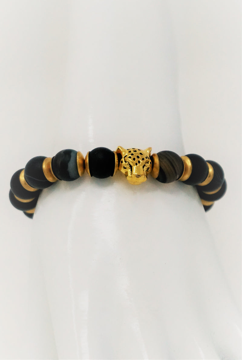 Gold and Black Panther Bead Bracelet